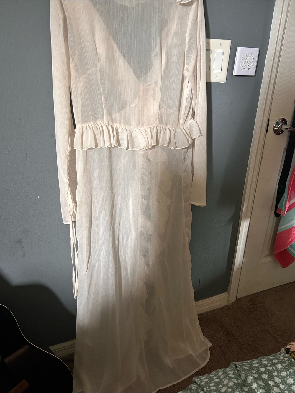 Sheer Ruffle Long Robe - Cream - Picture 2 of 2